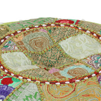 Pouf Patchwork Rotondo Fatto a Mano in Cotone 40x20 cm Verde 246573