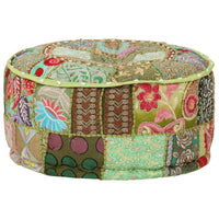 Pouf Patchwork Rotondo Fatto a Mano in Cotone 40x20 cm Verde 246573