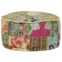 Pouf Patchwork Rotondo Fatto a Mano in Cotone 40x20 cm Verde 246573