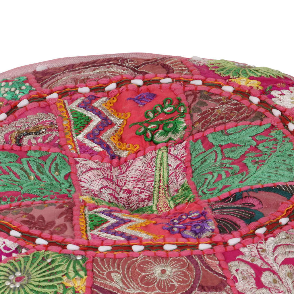 Pouf Patchwork Rotondo Fatto a Mano in Cotone 40x20 cm Rosa 246574
