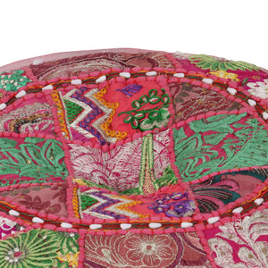 Pouf Patchwork Rotondo Fatto a Mano in Cotone 40x20 cm Rosa 246574