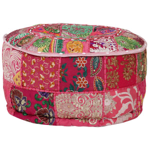 Pouf Patchwork Rotondo Fatto a Mano in Cotone 40x20 cm Rosa 246574