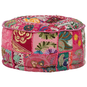 Pouf Patchwork Rotondo Fatto a Mano in Cotone 40x20 cm Rosa 246574