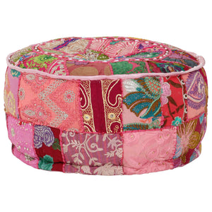 Pouf Patchwork Rotondo Fatto a Mano in Cotone 40x20 cm Rosa 246574