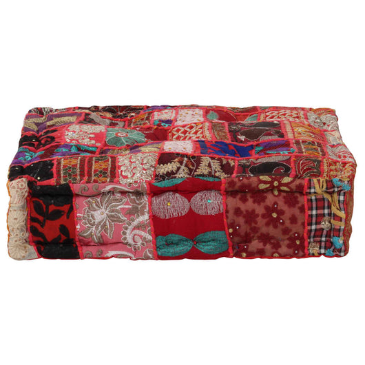 Pouf Patchwork in Cotone Fatto a Mano Quadrato 50x50x12cm Rossocod mxl 96525