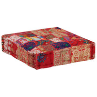 Pouf Patchwork in Cotone Fatto a Mano Quadrato 50x50x12cm Rosso 246575