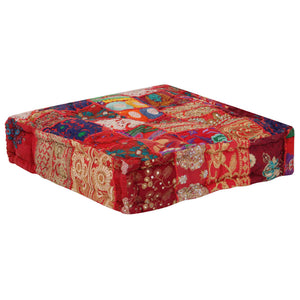 Pouf Patchwork in Cotone Fatto a Mano Quadrato 50x50x12cm Rosso 246575