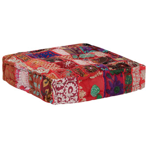Pouf Patchwork in Cotone Fatto a Mano Quadrato 50x50x12cm Rosso 246575