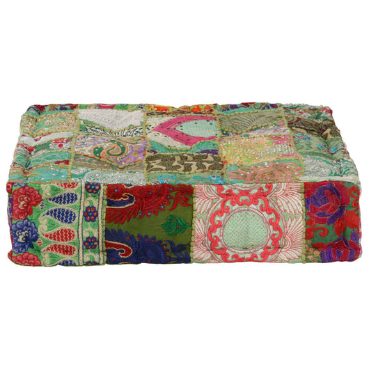 Pouf Patchwork in Cotone Fatto a Mano Quadrato 50x50x12cm Verdecod mxl 72531