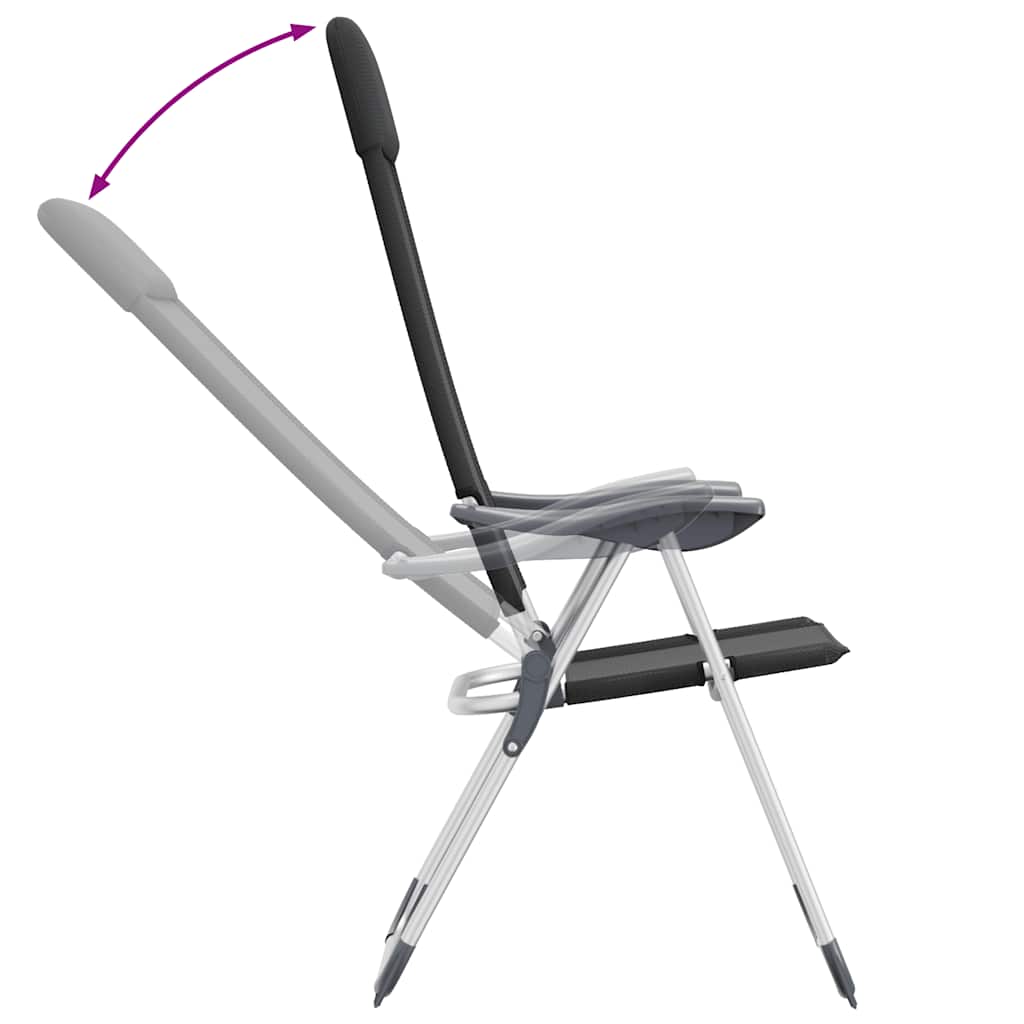 Sedie Pieghevoli da Campeggio 2 pz in Alluminio Nere