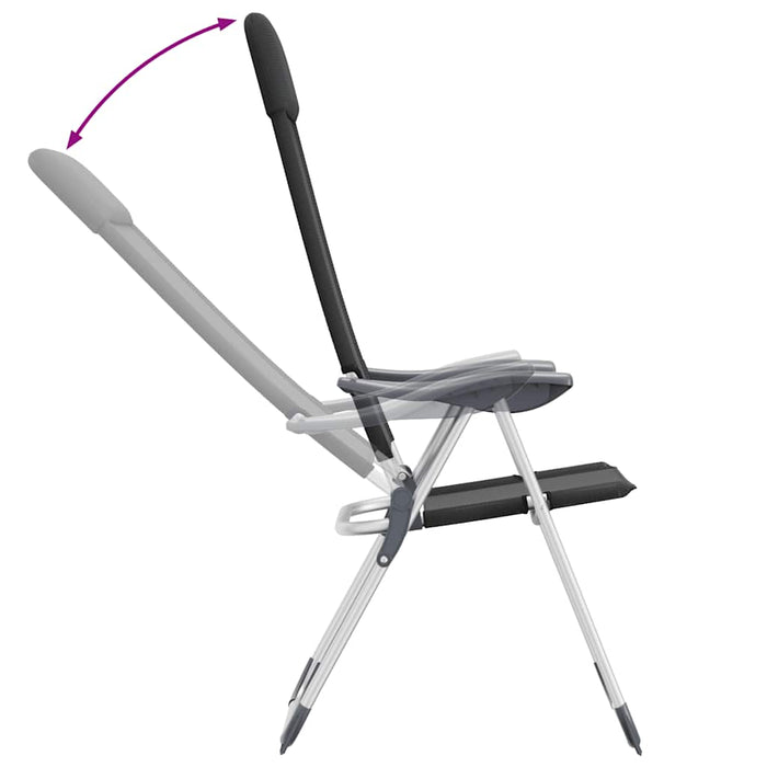 Sedie Pieghevoli da Campeggio 2 pz in Alluminio Nere