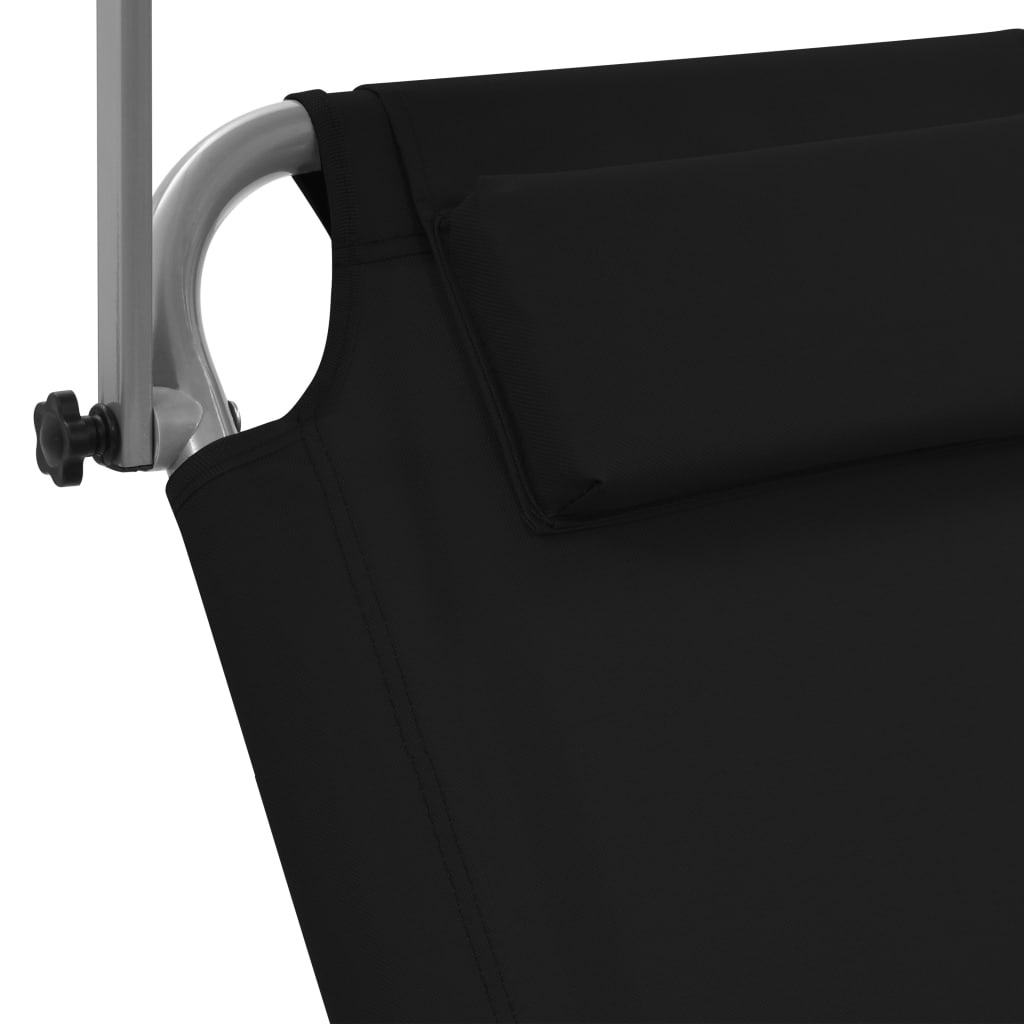 Lettino Prendisole Pieghevole Baldacchino e Ruote Acciaio Nero 44323