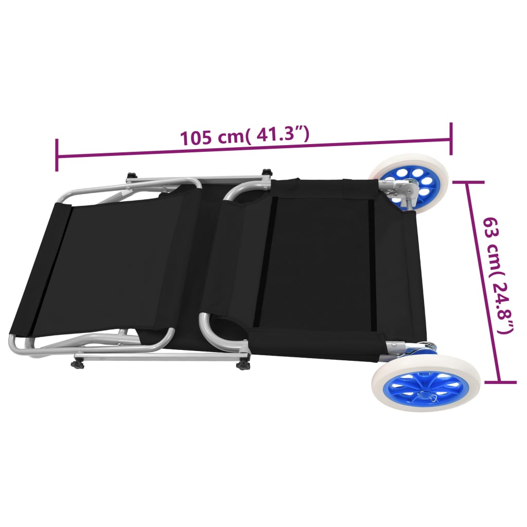 Lettino Prendisole Pieghevole Baldacchino e Ruote Acciaio Nero 44323