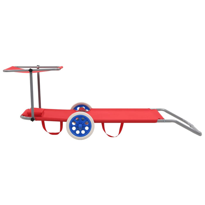 Lettino Prendisole Pieghevole Baldacchino e Ruote Acciaio Rosso cod mxl 23059