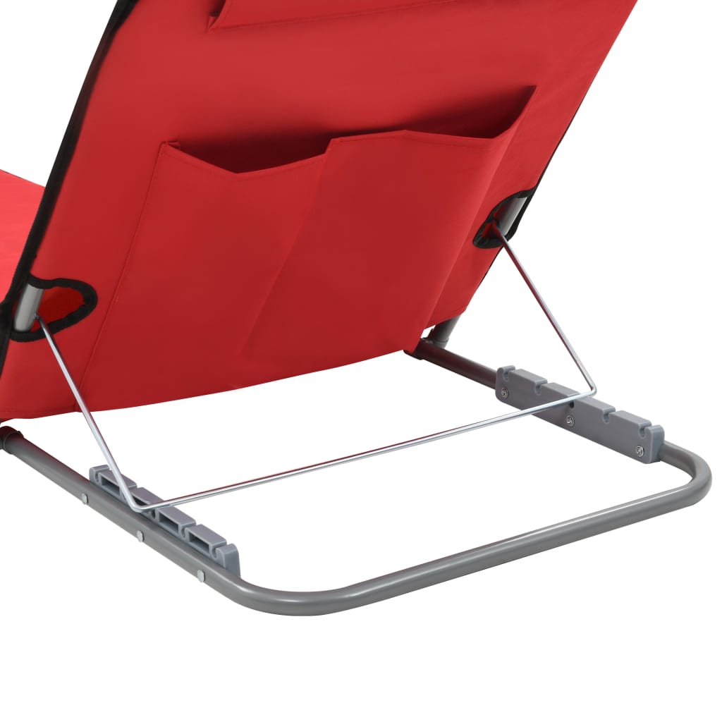 Tappetini da spiaggia per sdraio pieghevoli 2 pezzi in acciaio e tessuto rosso 02_0012186
