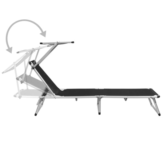 Lettino da Sole Pieghevole Tettuccio Alluminio e Textilene Nero cod mxl 7362