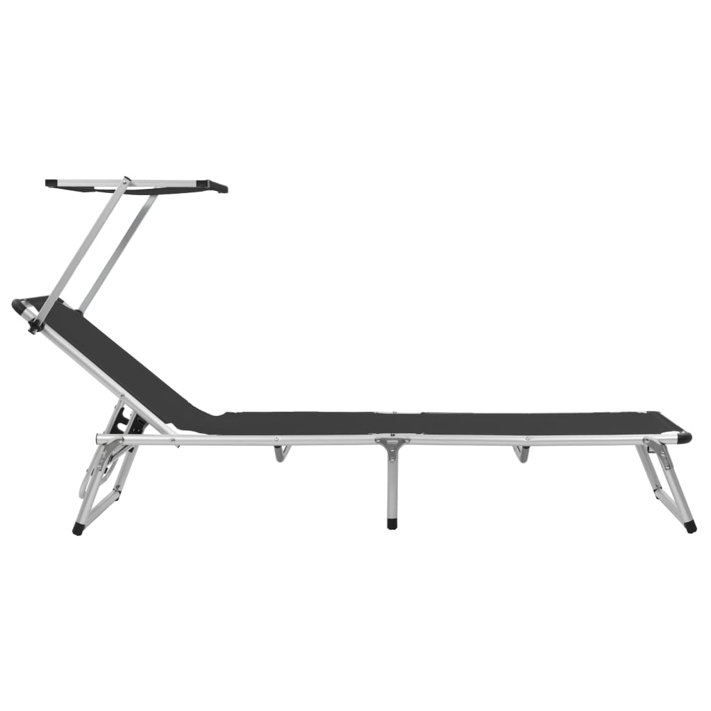 Lettino da Sole Pieghevole Tettuccio Alluminio e Textilene Nero cod mxl 7362