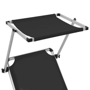 Lettino da Sole Pieghevole Tettuccio Alluminio e Textilene Nero cod mxl 7362