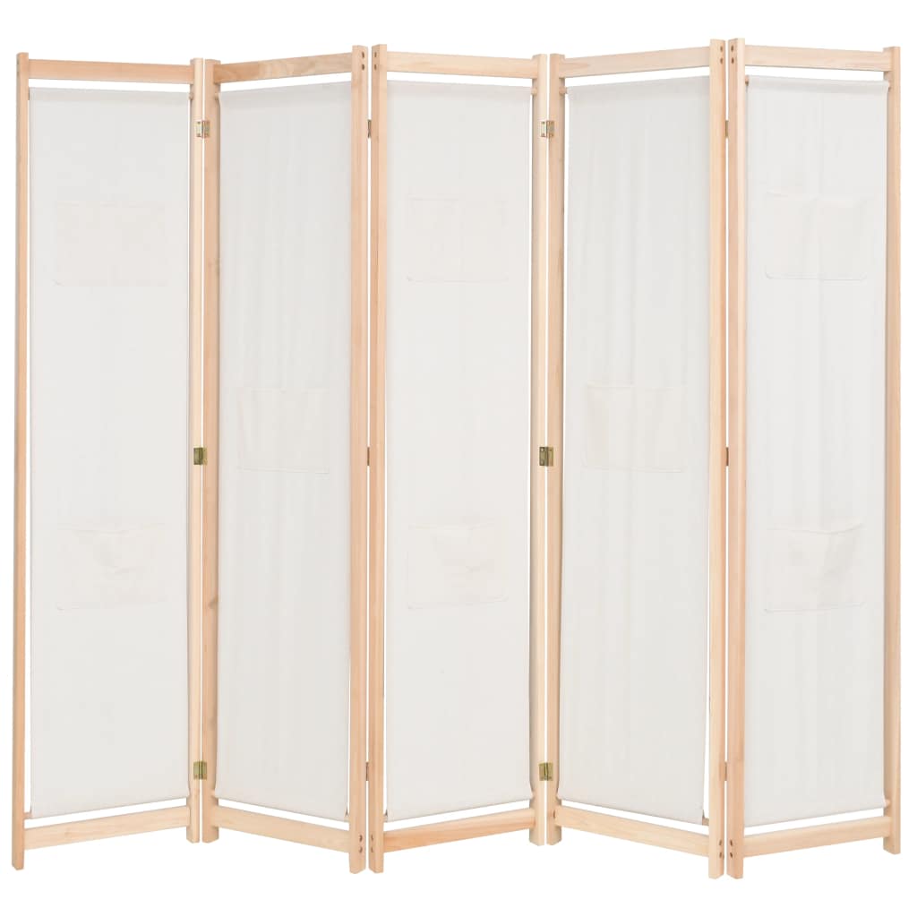Divisorio divisorio mobile decorativo 5 pannelli crema 200 x 170 x 4 cm tessuto 0802071