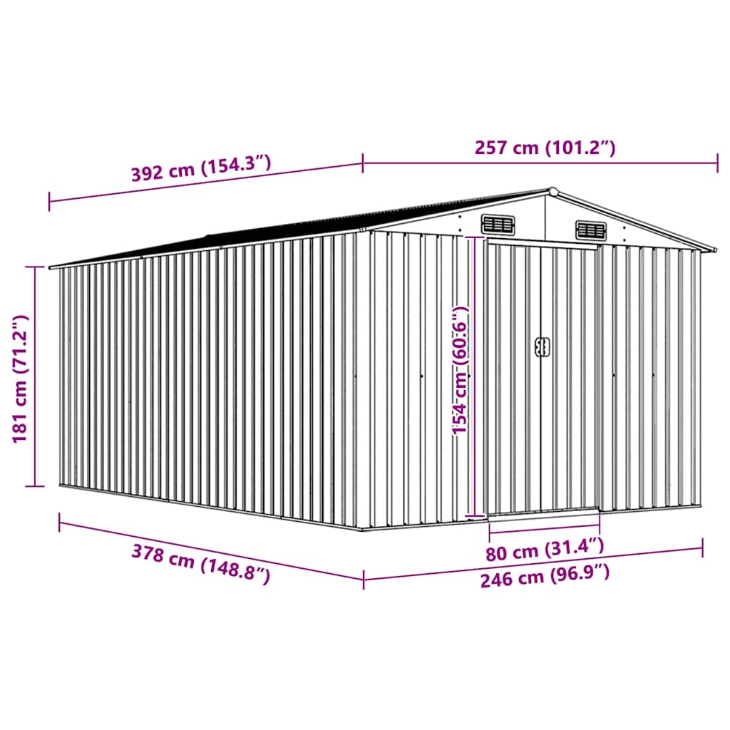 Casetta da Giardino 257x392x181 cm in Metallo Antracite 143346