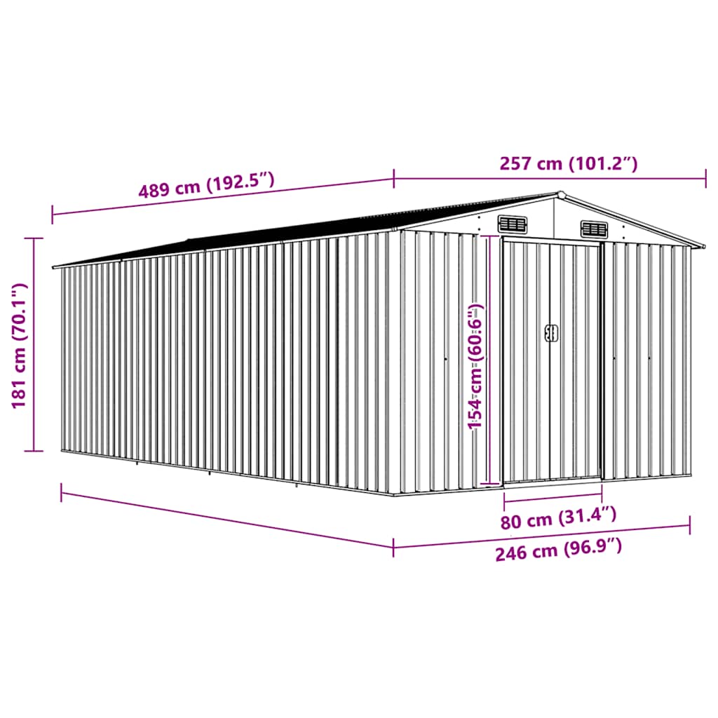 Casetta da Giardino 257x489x181 cm in Metallo Antracite 143350