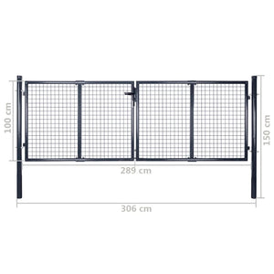 Cancello da giardino in rete di acciaio zincato 306x100 cm grigio 143363