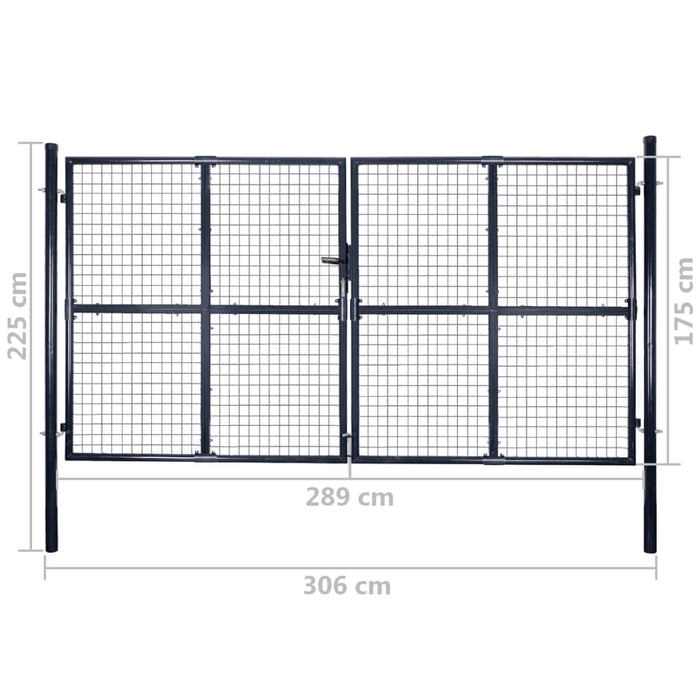 Cancello per Giardino Rete in Acciaio Zincato 289x175 cm Grigio cod mxl 40952