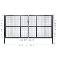 Cancello da giardino in rete di acciaio zincato 415x200 cm grigio 143379