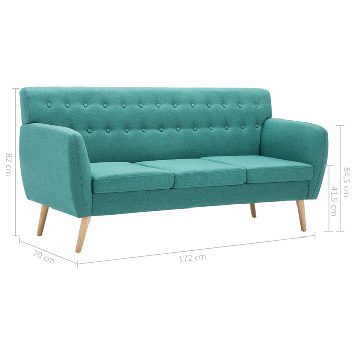 Divano a 3 Posti in Stoffa Imbottito 172x70x82cm Verde cod mxl 15121