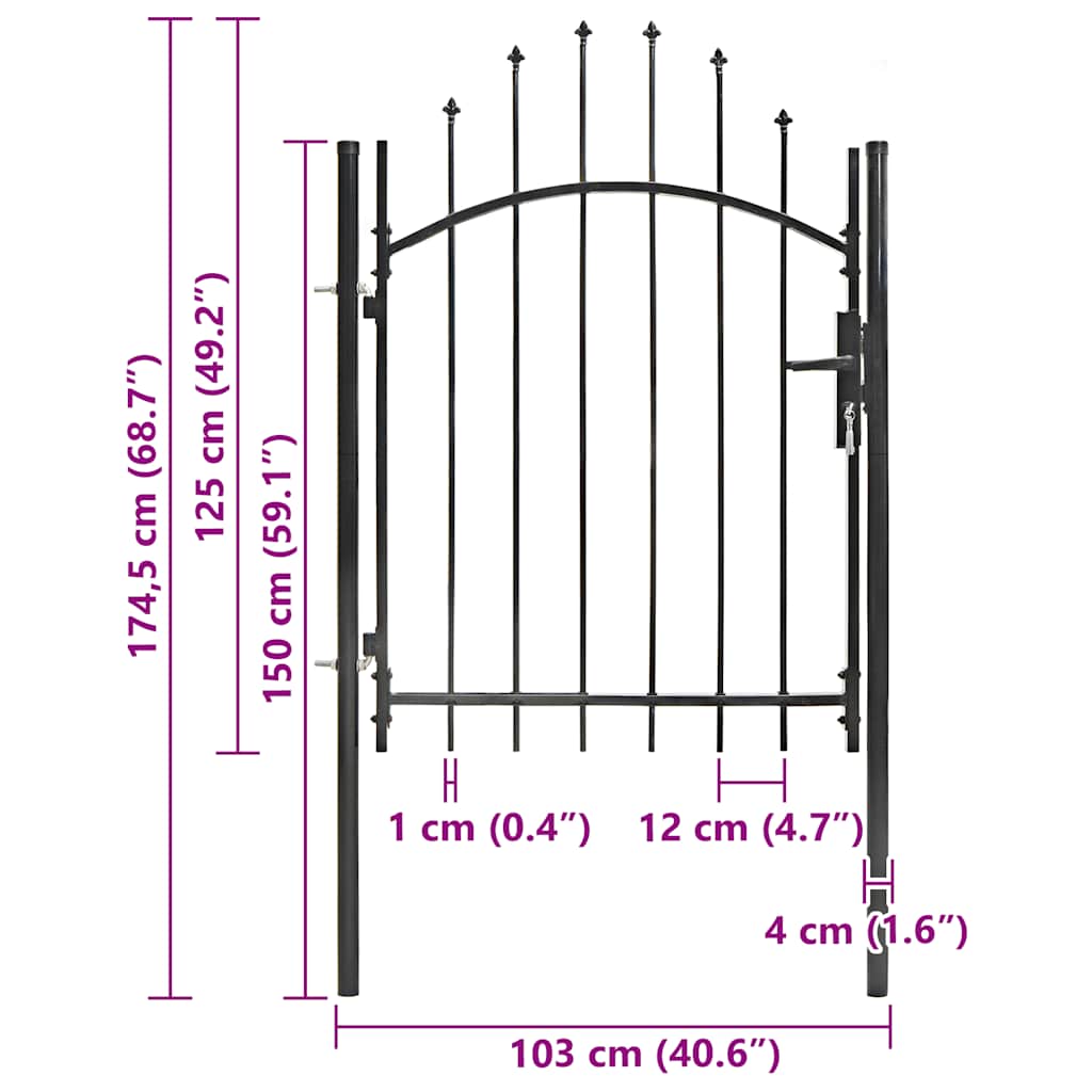 Cancello da Giardino in Acciaio 1x1,75 m Nero 143059