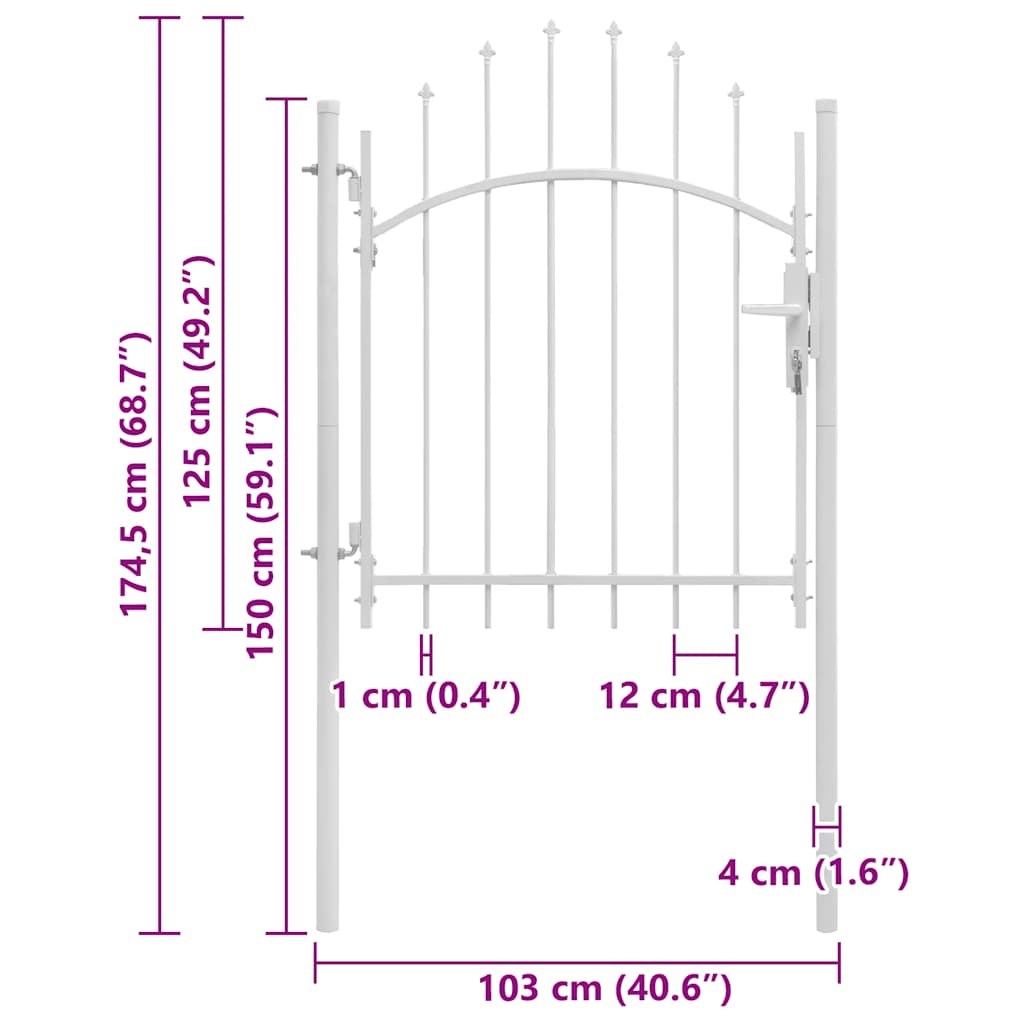 Cancello da Giardino in Acciaio 1x1,75 m Bianco cod mxl 43102
