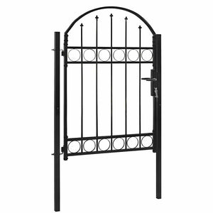 Cancello per recinzione con parte superiore ad arco in acciaio 104x125 cm nero 143085