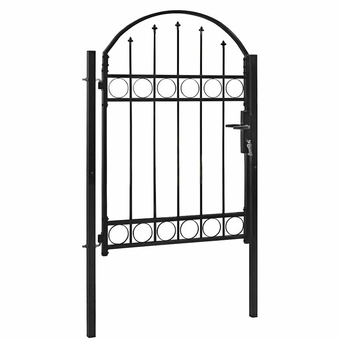 Cancello per recinzione con parte superiore ad arco in acciaio 104x125 cm nero 143085