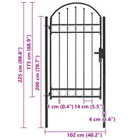 Cancello per recinzione con parte superiore ad arco in acciaio 104x175 cm nero 143087