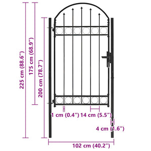 Cancello per recinzione con parte superiore ad arco in acciaio 104x175 cm nero 143087