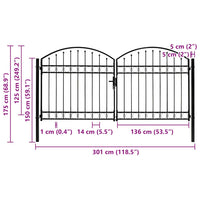Cancello a Doppia Anta ad Arco in Acciaio 300x125 cm Nero 143089