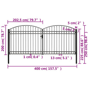 Cancello a Doppia Anta ad Arco in Acciaio 400x200cm Nero 143096