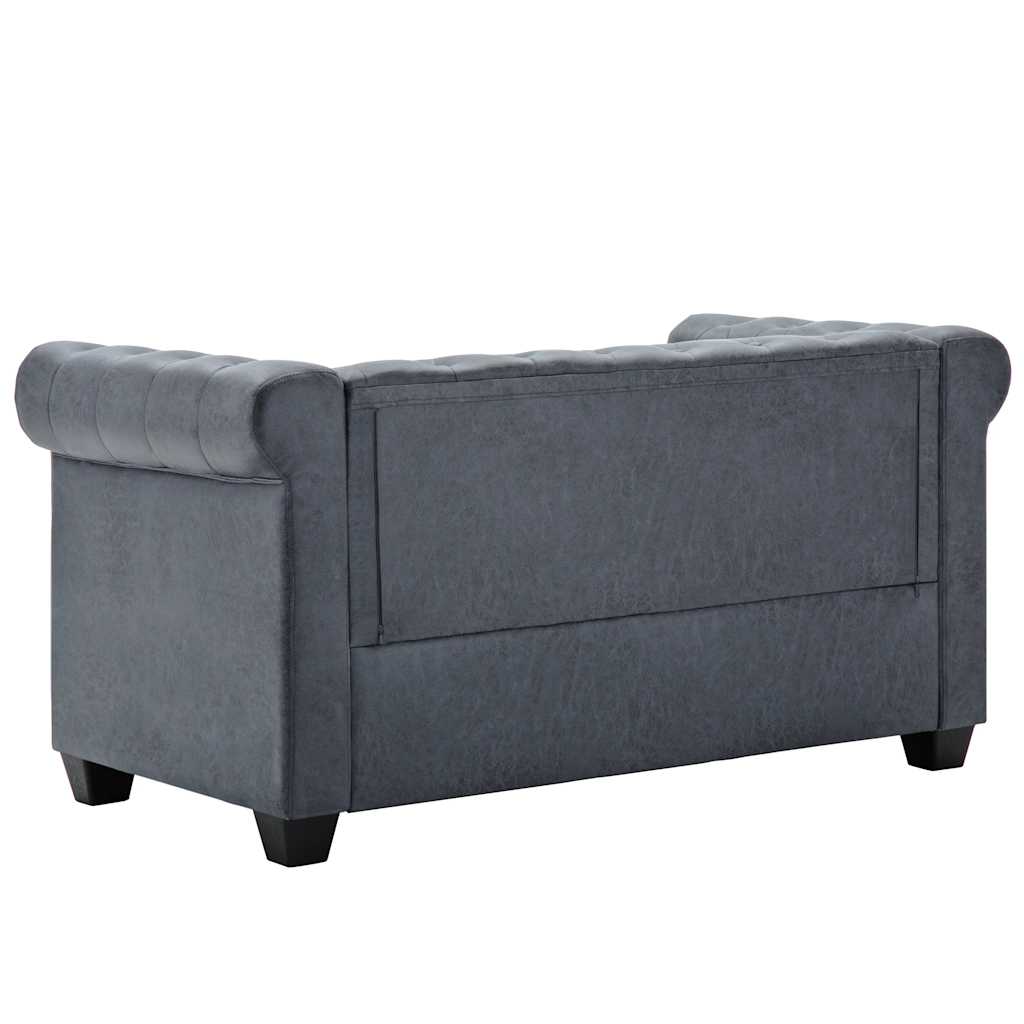 Divano Chesterfield a 2 Posti in Finta Pelle Scamosciata Grigia 247131