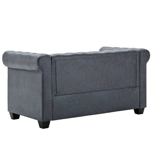 Divano Chesterfield a 2 Posti in Finta Pelle Scamosciata Grigia 247131