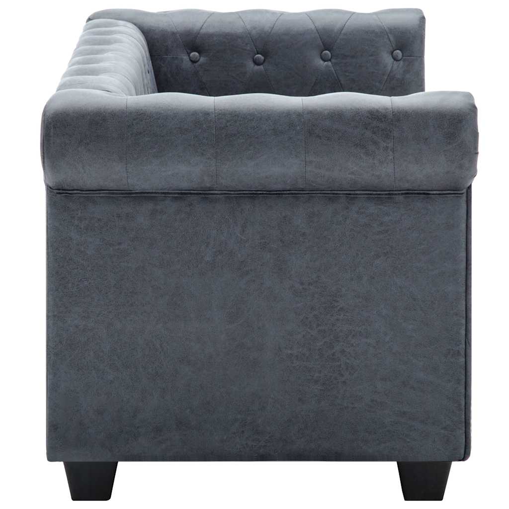 Divano Chesterfield a 2 Posti in Finta Pelle Scamosciata Grigia 247131