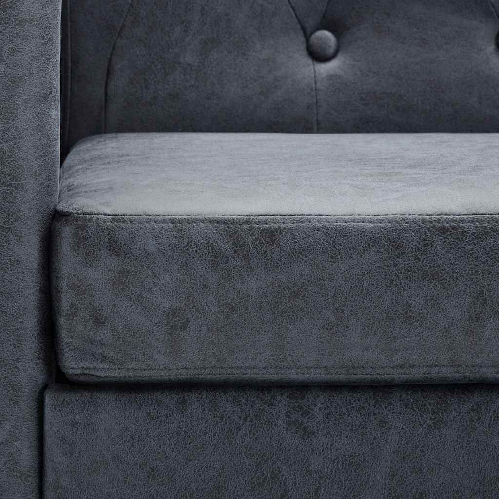 Divano Chesterfield a 2 Posti in Finta Pelle Scamosciata Grigia 247131