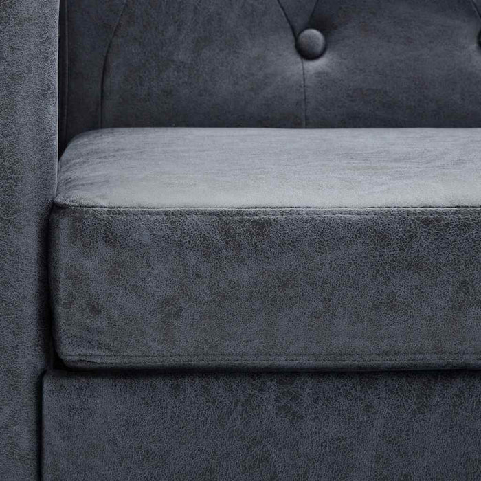 Divano Chesterfield a 2 Posti in Finta Pelle Scamosciata Grigia 247131
