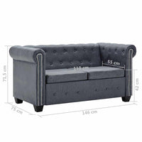 Divano Chesterfield a 2 Posti in Finta Pelle Scamosciata Grigia 247131