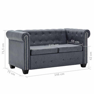 Divano Chesterfield a 2 Posti in Finta Pelle Scamosciata Grigia 247131