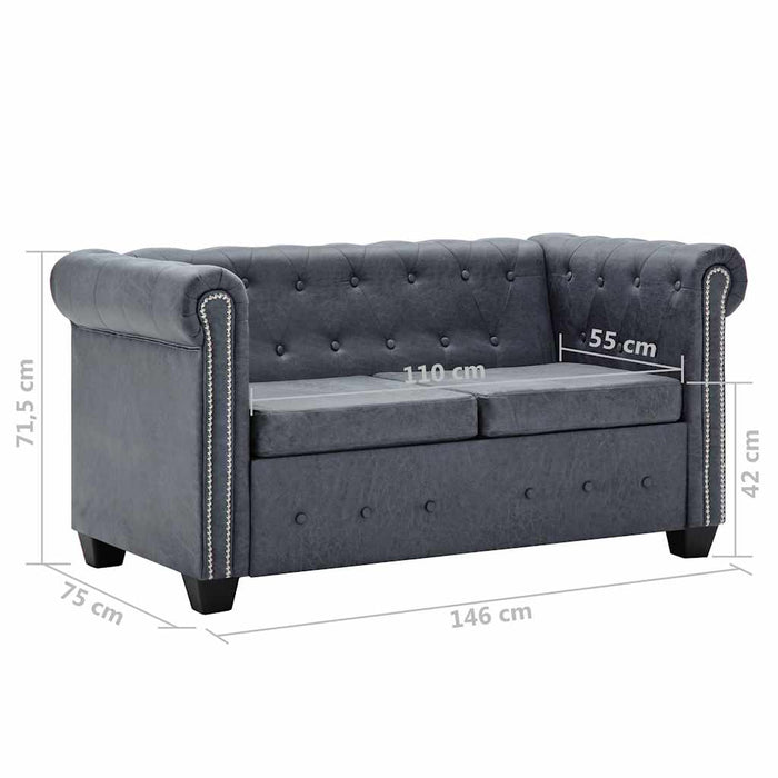 Divano Chesterfield a 2 Posti in Finta Pelle Scamosciata Grigia 247131