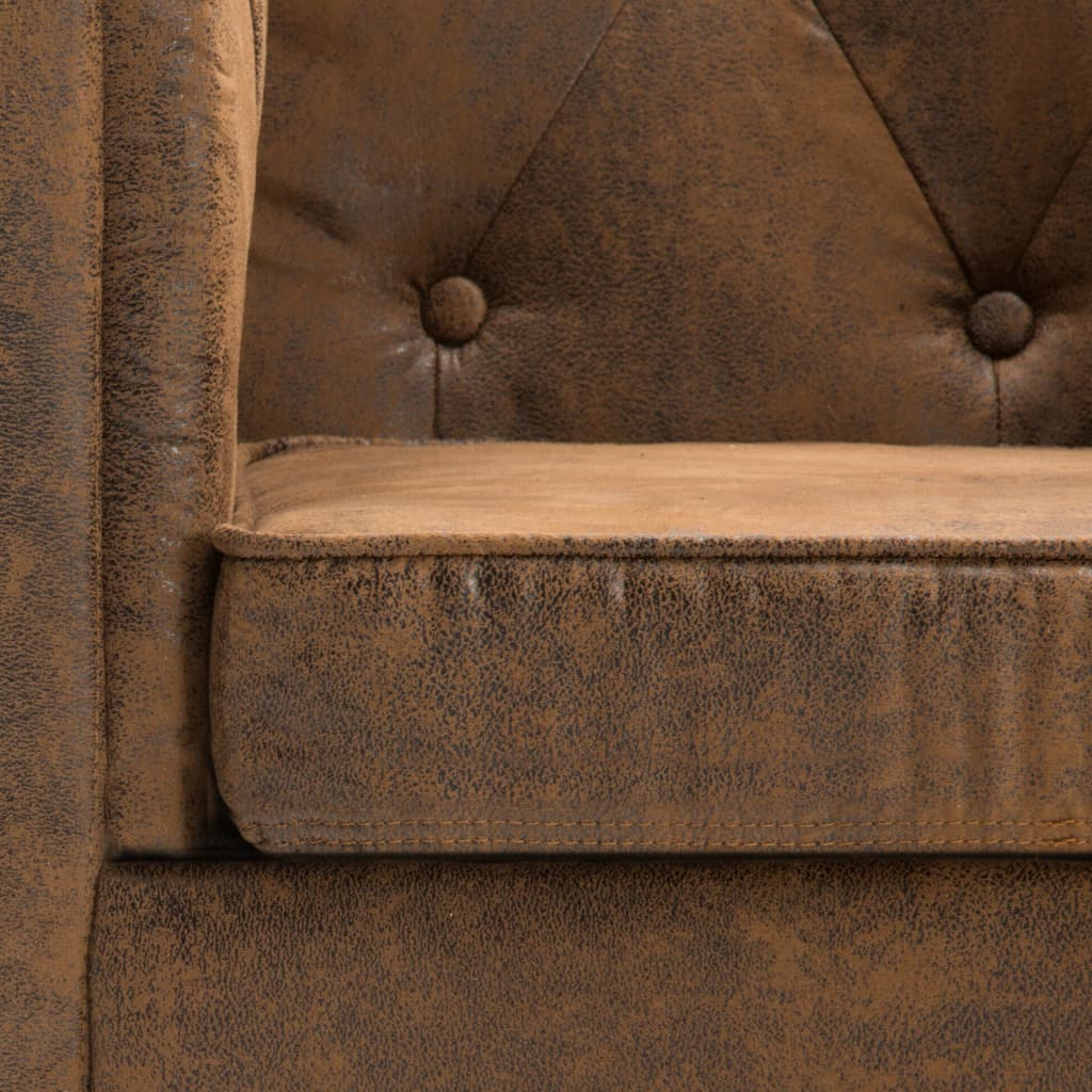 Divano Chesterfield a 2 Posti in Tessuto Scamosciato Marrone 247156