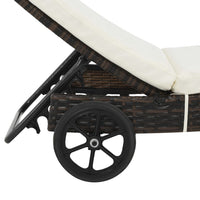 Lettino Prendisole con Ruote e Cuscino in Polyrattan Marrone 44453