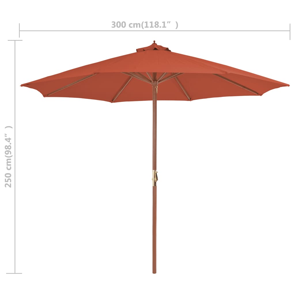 Ombrellone da Esterni con Palo in Legno 300 cm Terracotta 44498