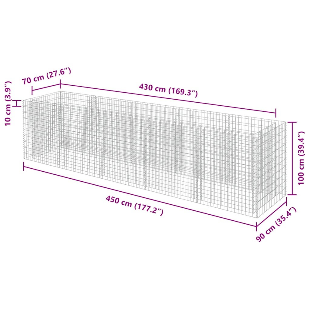 Gabbione Letto Rialzato in Acciaio Zincato 450x90x100 cm cod mxl 46759