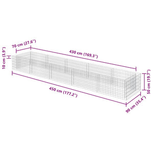 Gabbione Letto Rialzato in Acciaio Zincato 450x90x50 cm